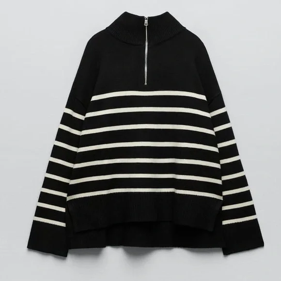 Zara Striped Half-Zip Sweater - Picture 2 of 2